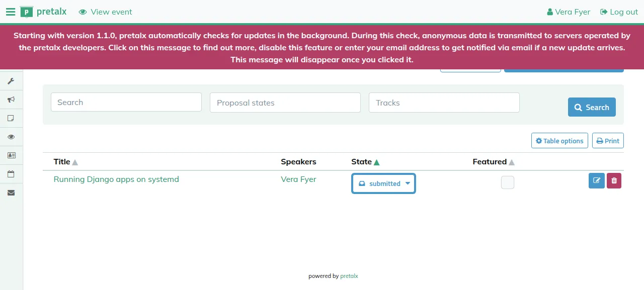 The submitted talk Running Django apps on systemd in the event's proposal list